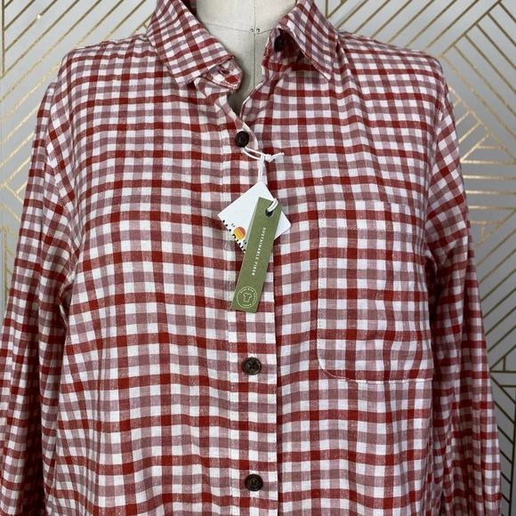 Marine Layer Madeline Relaxed‎ Crop Shirt in Red & White Plaid Size US Medium - Picture 3 of 12